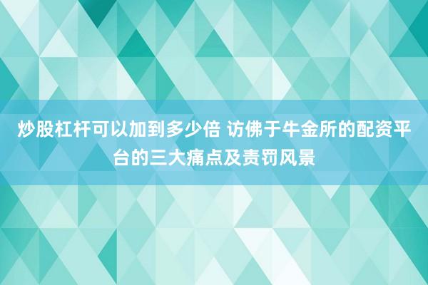 炒股杠杆可以加到多少倍 访佛于牛金所的配资平台的三大痛点及责罚风景